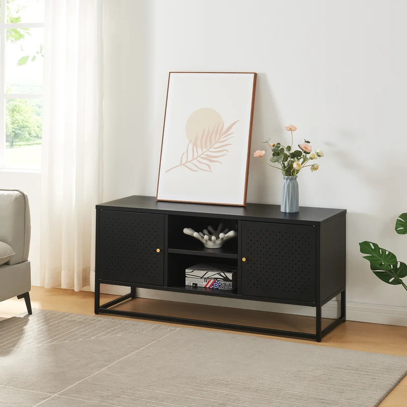 Mueble de TV Janakkala Acero Negro [en.casa]