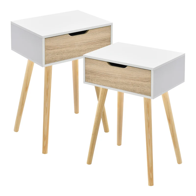 Conjunto de 2 mesitas auxiliares Östersund con cajón 60x40x30 cm - [en.casa]
