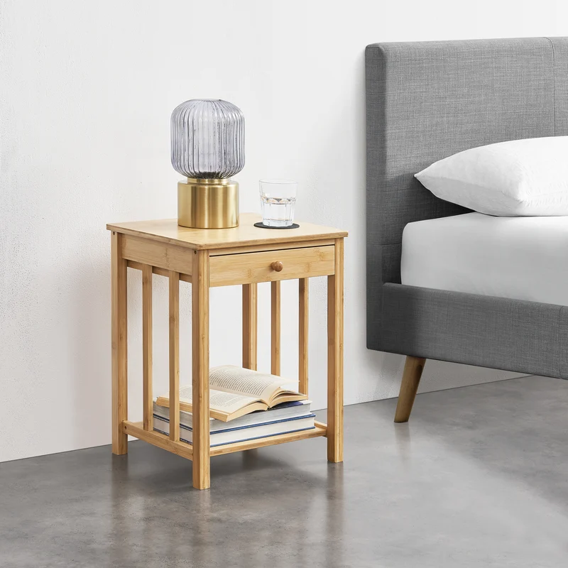 1/2 Mesas de noche Ranua con cajón bambú 51x40x35 cm - Natural [en.casa]