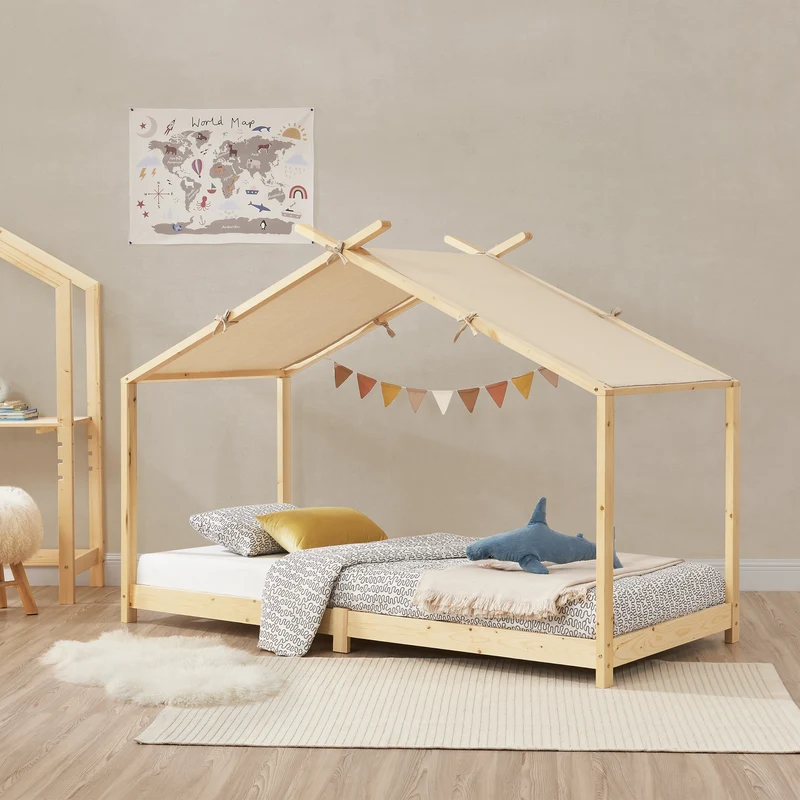 Cama para niños Brome Forma casita con techo pino 90 x 200 cm [en.casa]