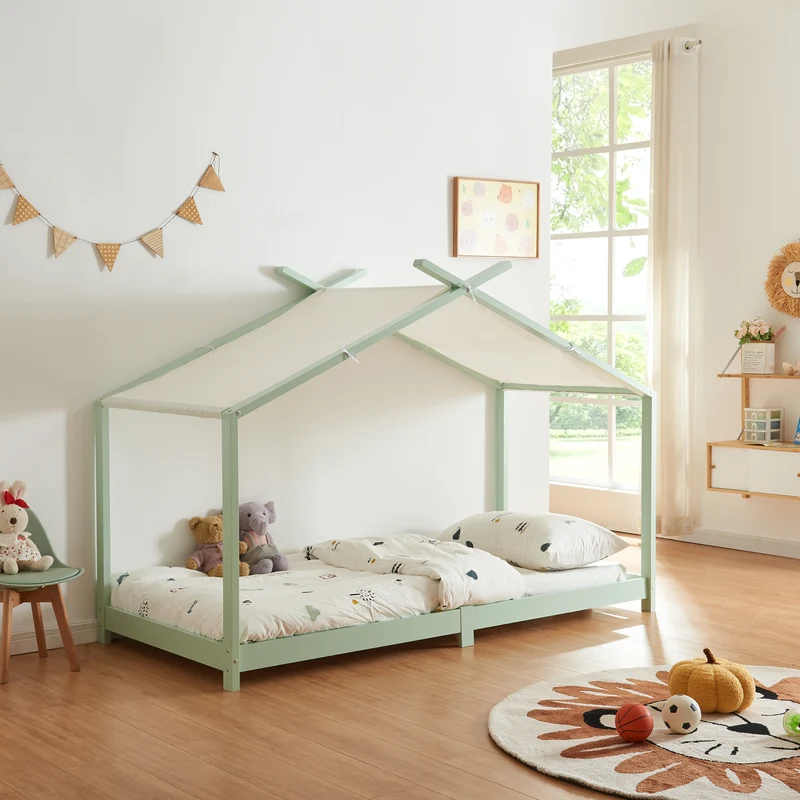Cama para niños Brome Forma casita con techo pino 90 x 200 cm [en.casa]