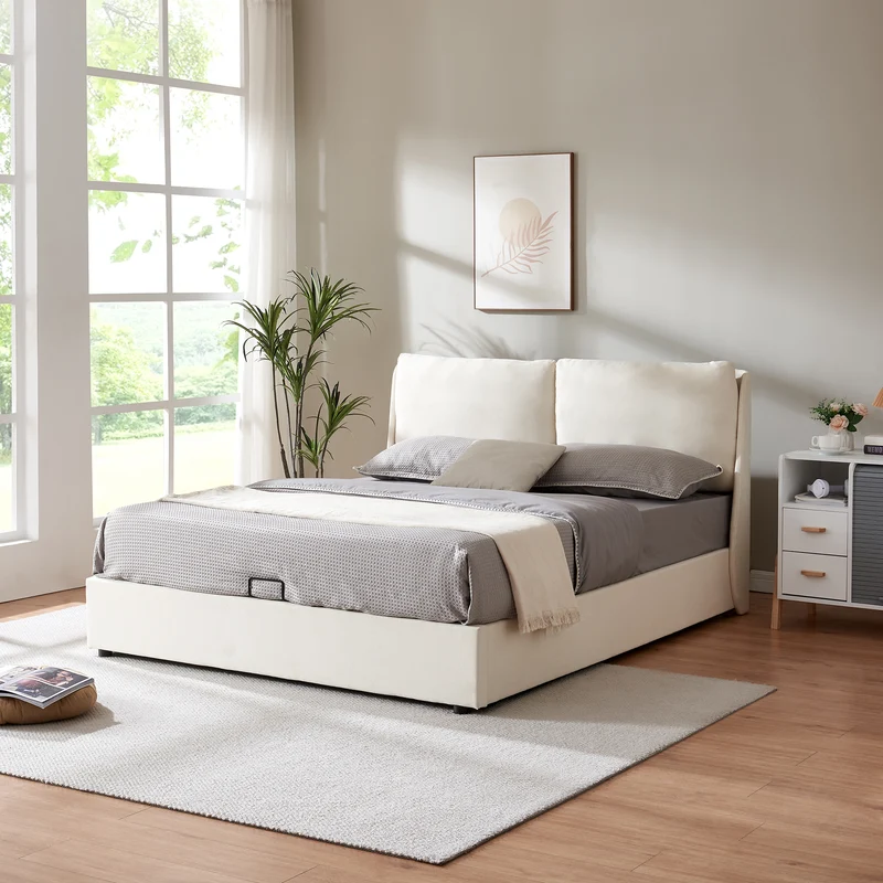 Cama tapizada Lunner con canapé [en.casa]