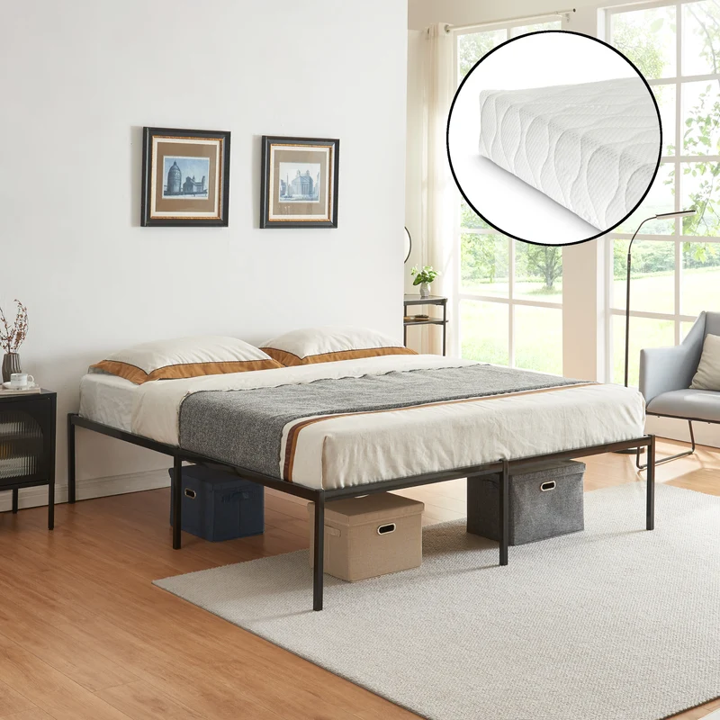 Cama de metal Vårdö con colchón [en.casa]