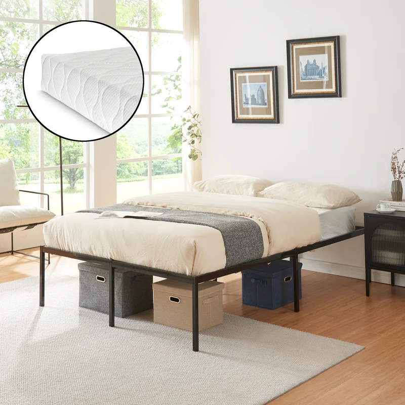 Cama de metal Vårdö con colchón [en.casa]