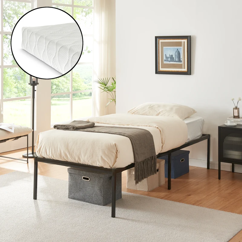 Cama de metal Vårdö con colchón [en.casa]