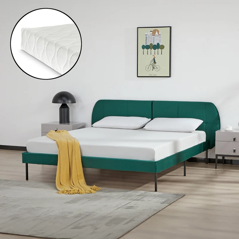 Cama tapizada Porvoo con colchón [en.casa]
