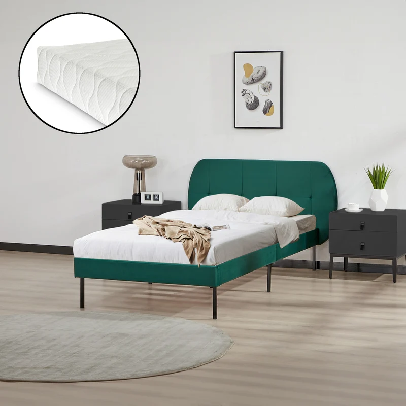 Cama tapizada Porvoo con colchón [en.casa]