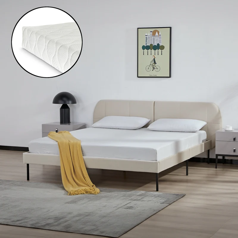 Cama tapizada Porvoo con colchón [en.casa]