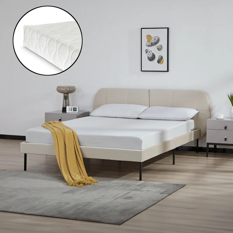 Cama tapizada Porvoo con colchón [en.casa]