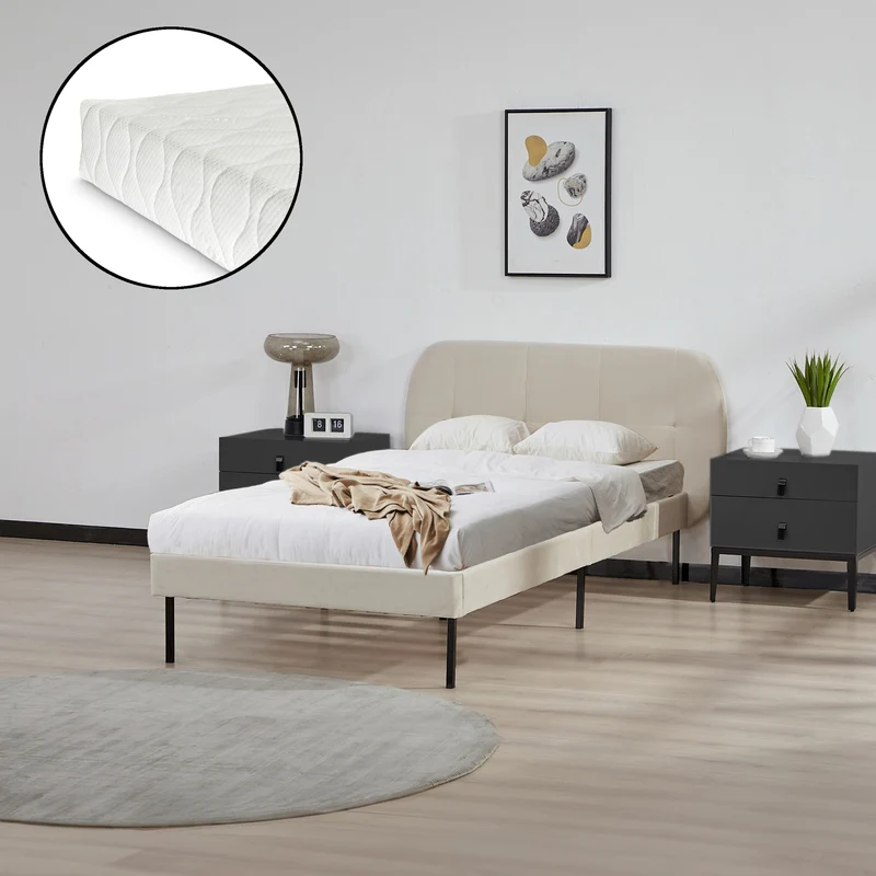 Cama tapizada Porvoo con colchón [en.casa]