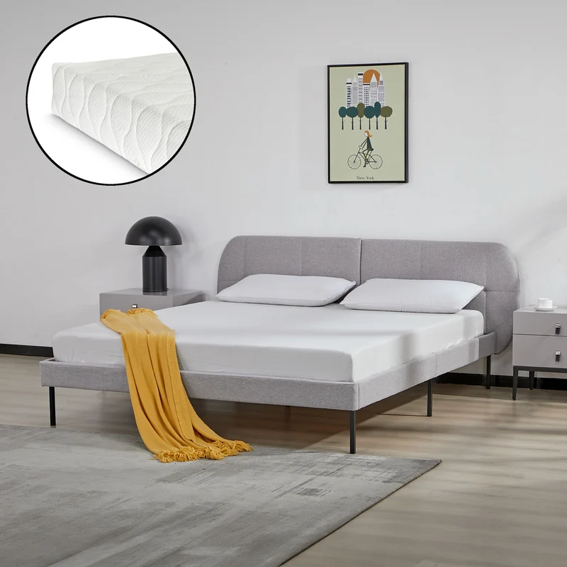 Cama tapizada Porvoo con colchón [en.casa]