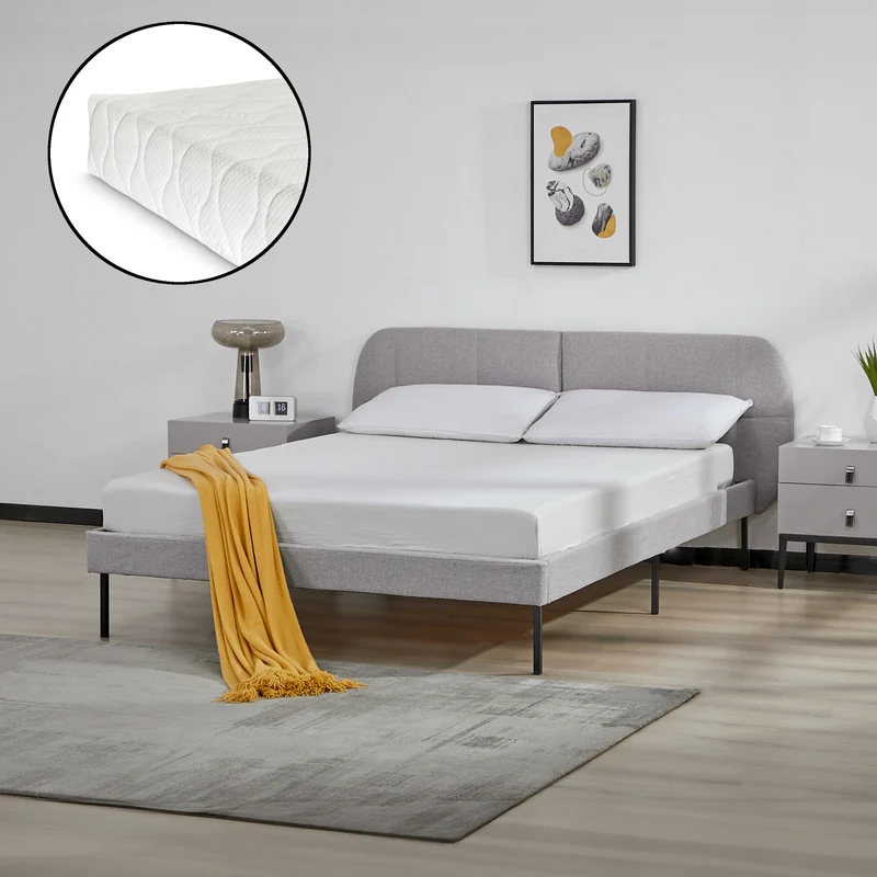 Cama tapizada Porvoo con colchón [en.casa]