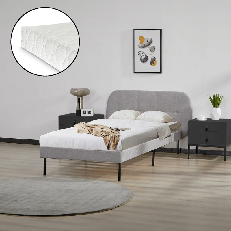 Cama tapizada Porvoo con colchón [en.casa]