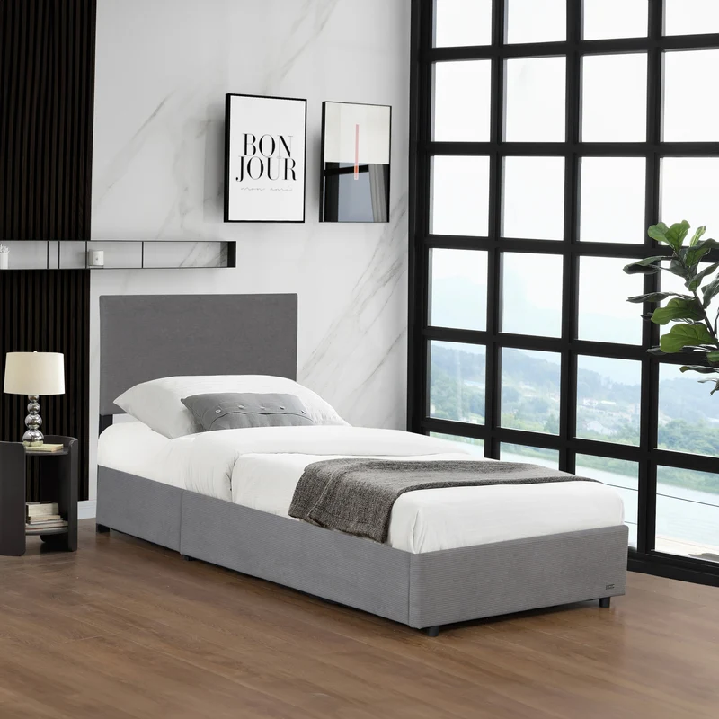 Cama tapizada Juva Cord con somier de lamas Corium