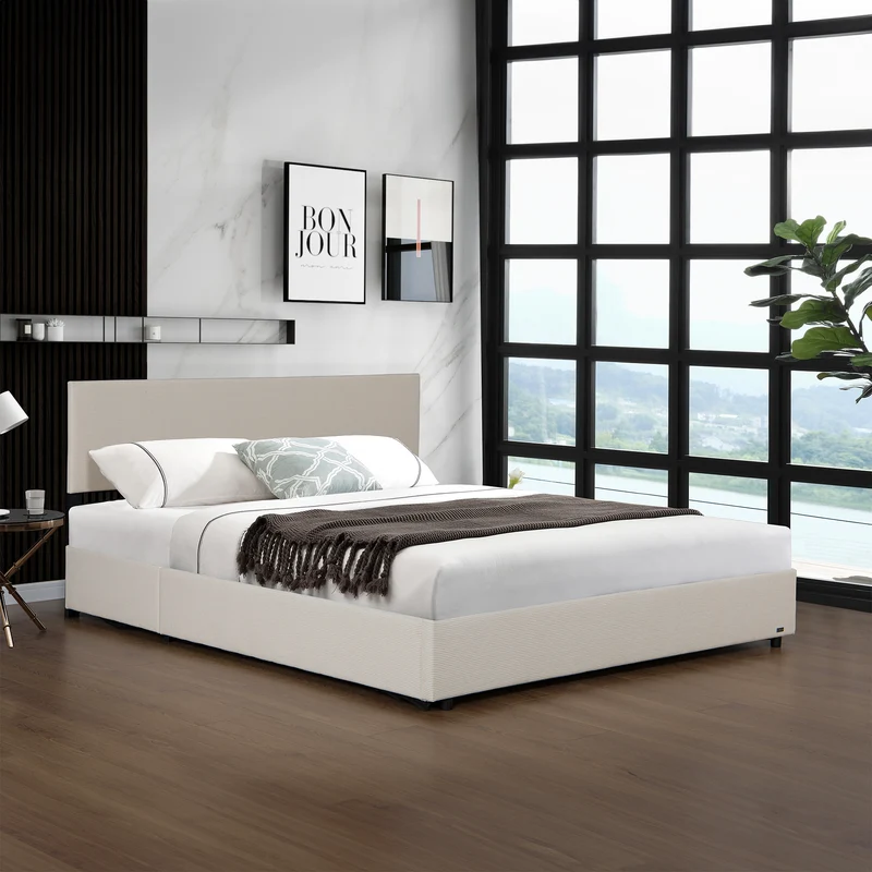 Cama tapizada Juva Cord con somier de lamas Corium