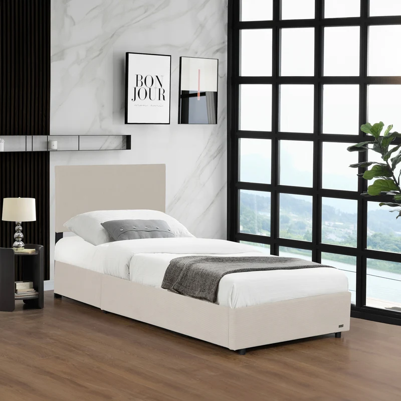 Cama tapizada Juva Cord con somier de lamas Corium