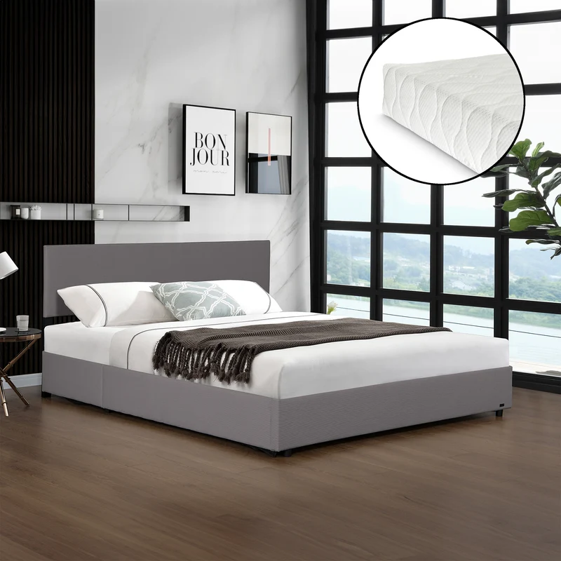 Cama tapizada Juva con colchón y canapé Corium