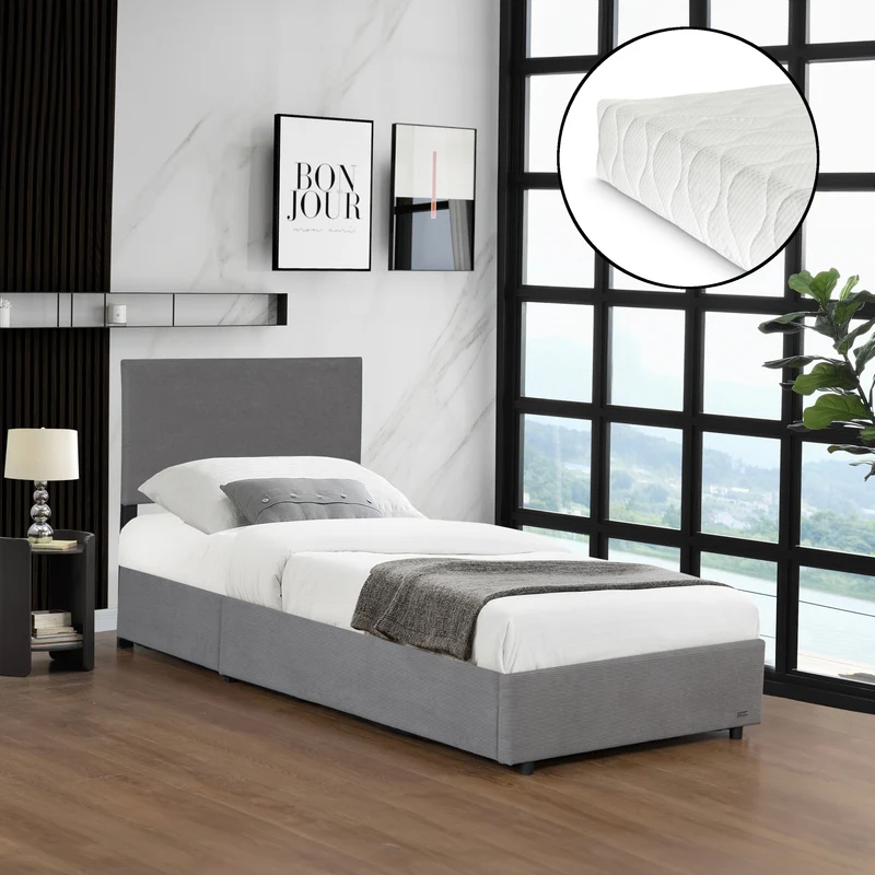 Cama tapizada Juva con colchón y canapé Corium