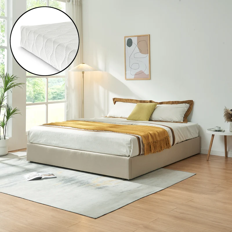 Cama tapizada Nola con colchón [en.casa]