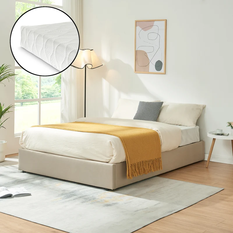 Cama tapizada Nola con colchón [en.casa]