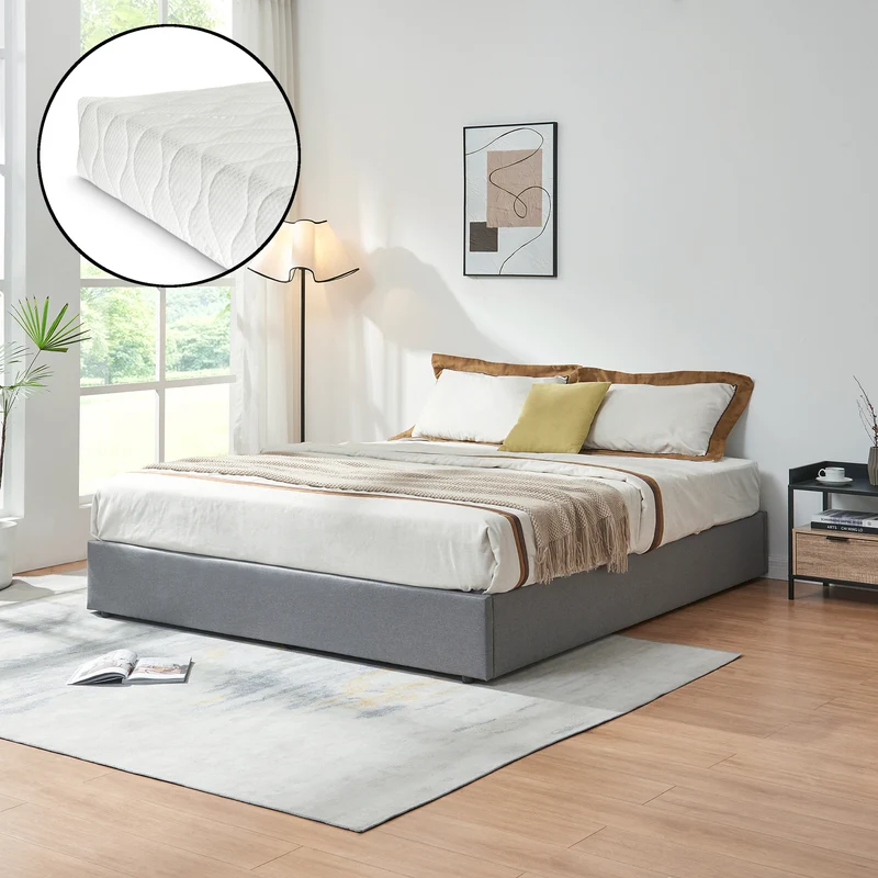 Cama tapizada Nola con colchón [en.casa]
