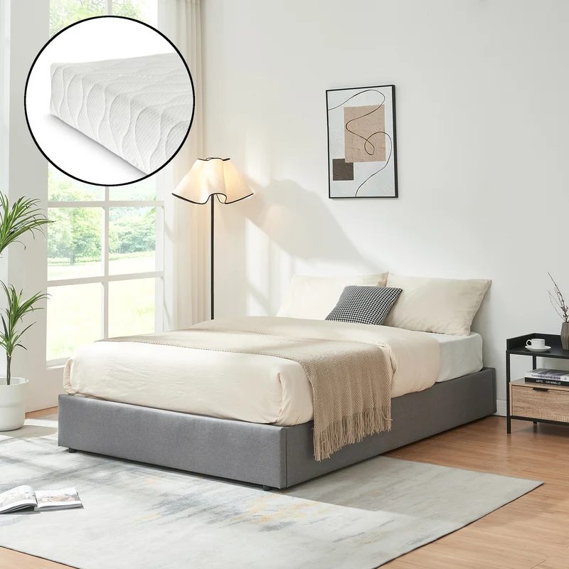 Cama tapizada Nola con colchón [en.casa]