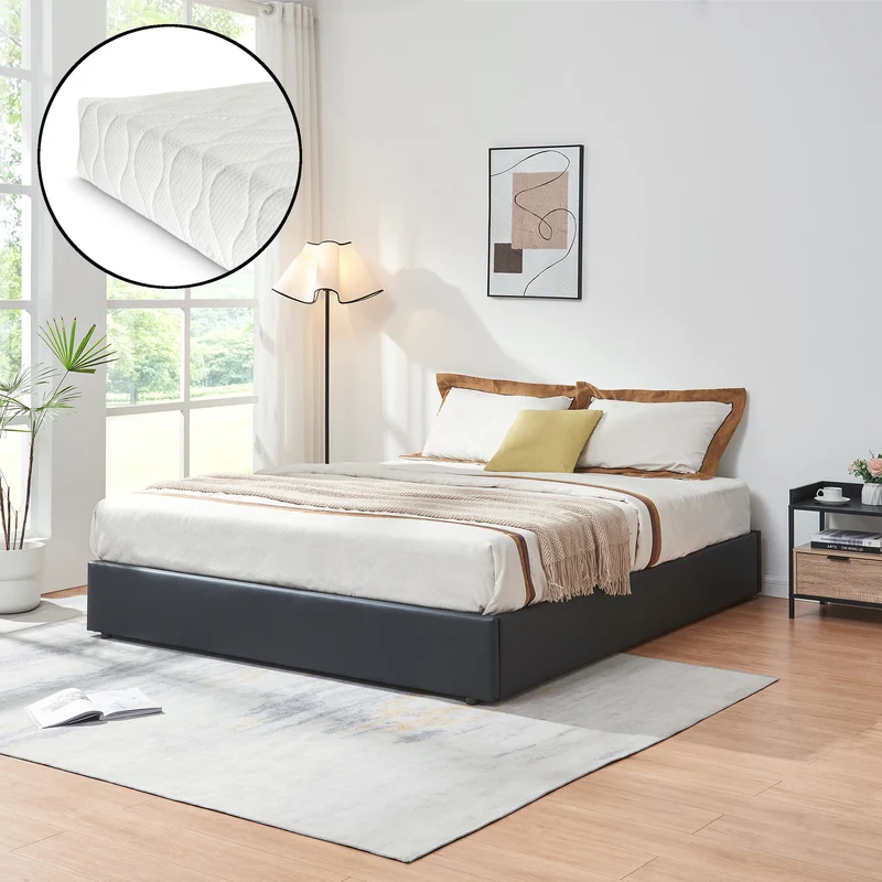 Cama tapizada Nola con colchón [en.casa]