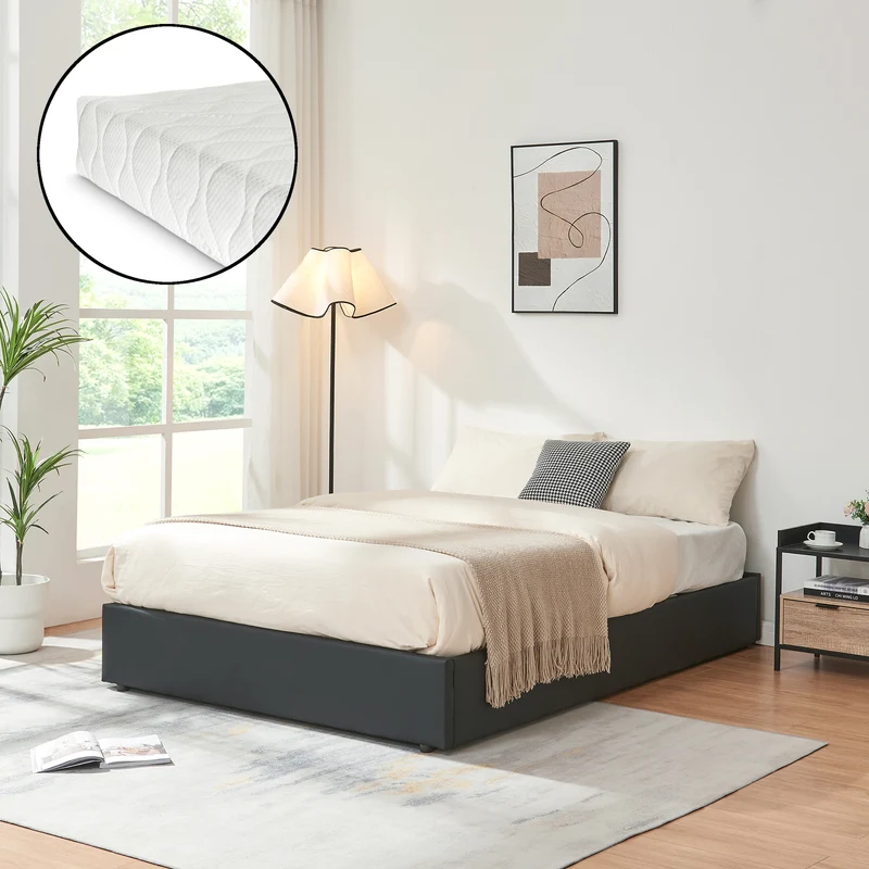 Cama tapizada Nola con colchón [en.casa]