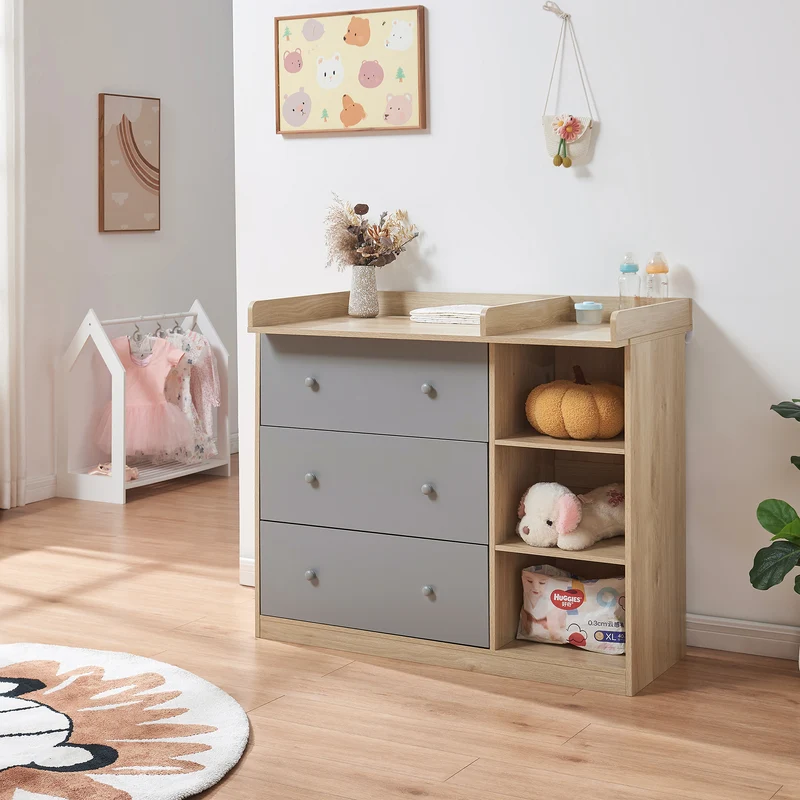 Cómoda Beldinupp con cambiador extraíble 3 cajones 93x110x55 cm [en.casa]