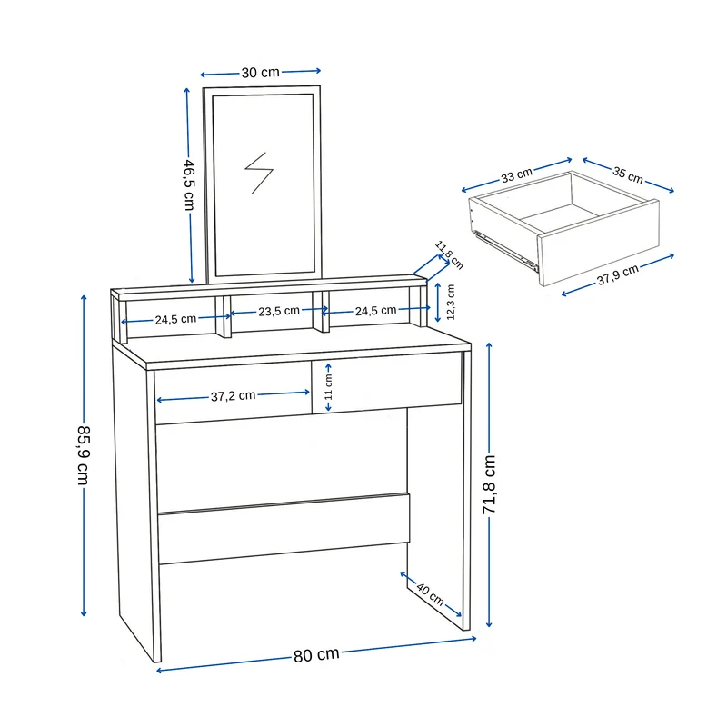 Luna Freestanding Compact Makeup Vanity Table with Mirror