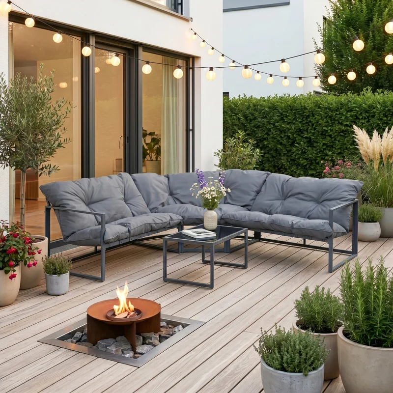 Conjunto de muebles de jardín Karg mesa y sofá modular [casa.pro]