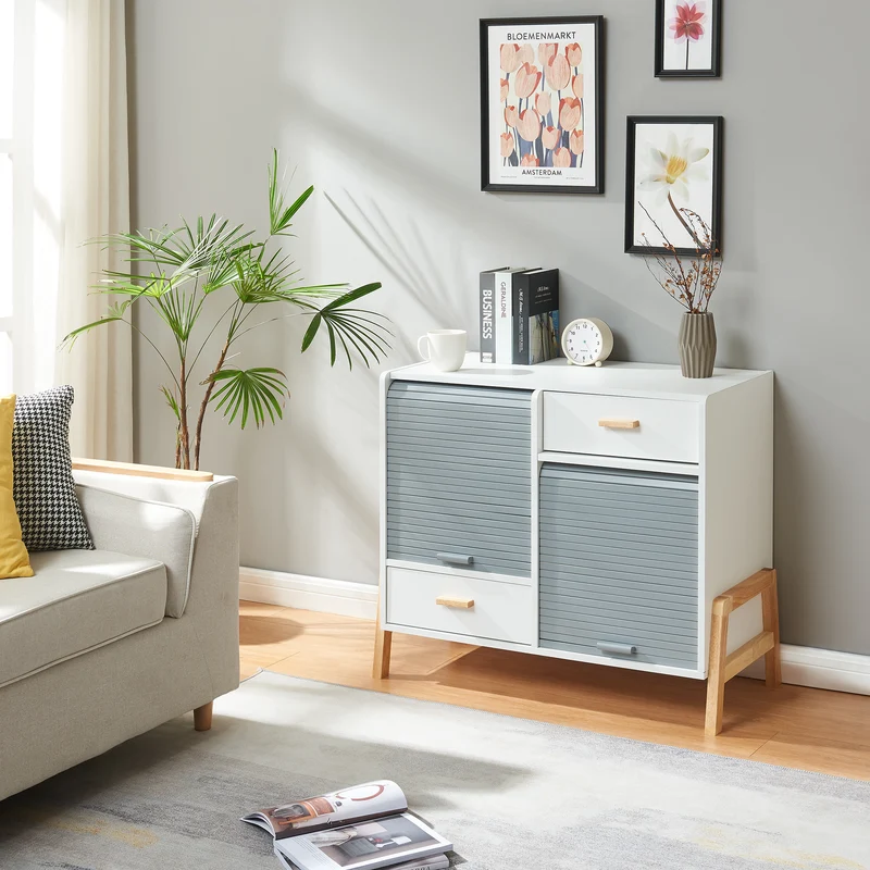Aparador Kvaefjord con puertas de persiana Blanco/Gris [en.casa]