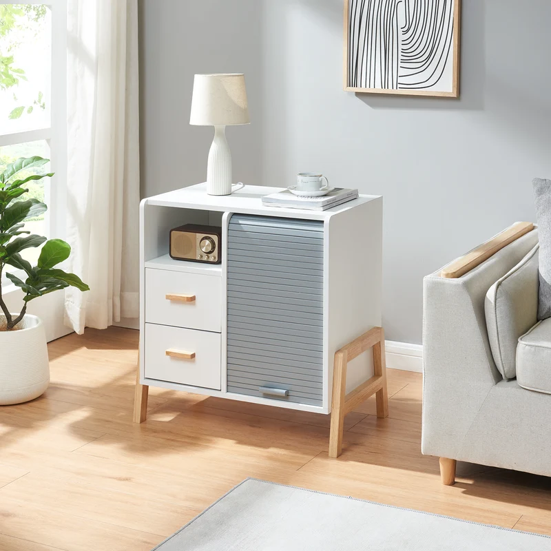 Aparador Kvaefjord con puertas de persiana Blanco/Gris [en.casa]