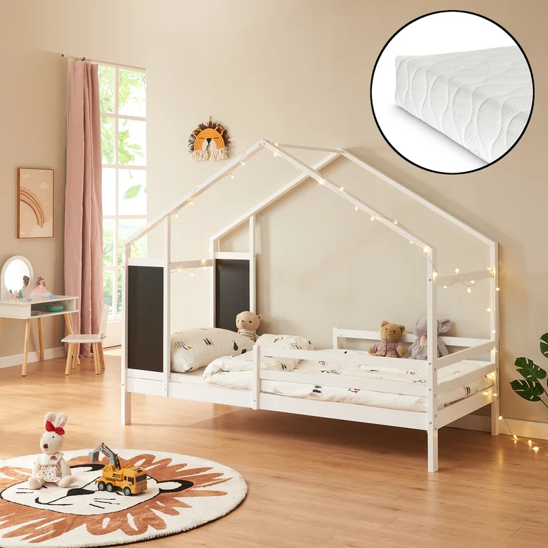Cama infantil Lorenskog en forma de casa con colchón 90x200cm [en.casa]