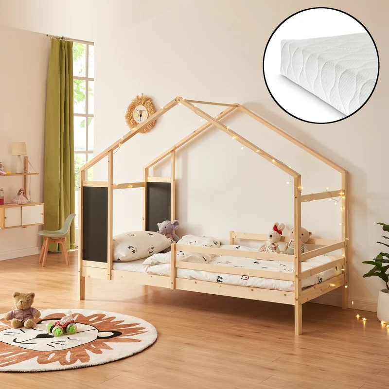 Cama infantil Lorenskog en forma de casa con colchón 90x200cm [en.casa]