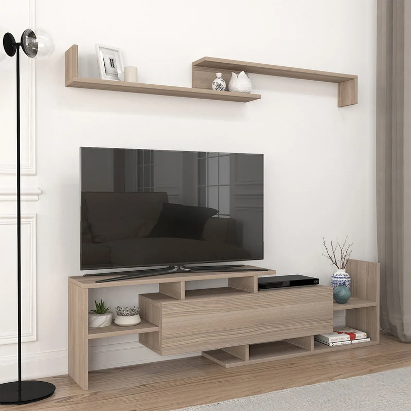 Mueble de televisión Liksefte con estantería de pared 154x28x42 cm [en.casa]