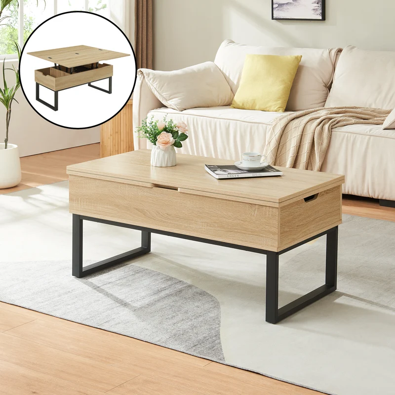 Mesa de centro Rauli con tablero elevable y espacio de almacenamiento 100x50x47 cm [en.casa]