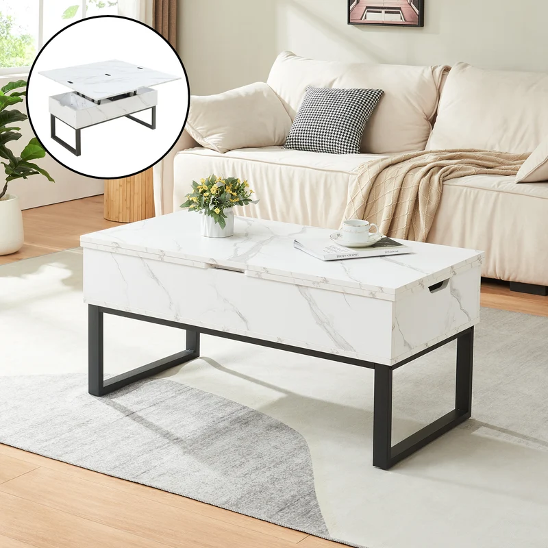 Mesa de centro Rauli con tablero elevable y espacio de almacenamiento 100x50x47 cm [en.casa]