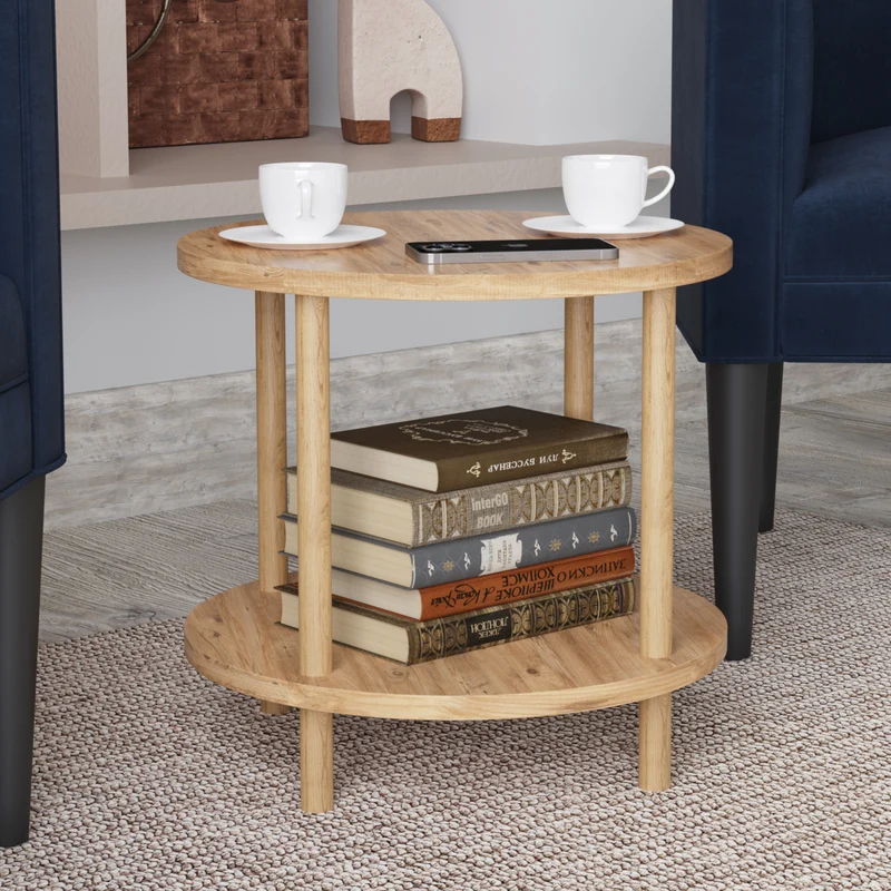 Mesa auxiliar Ves con estante 49xØ42 cm - [en.casa]