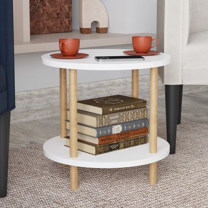 Mesa auxiliar Ves con estante 49xØ42 cm - [en.casa]