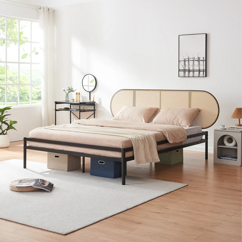 Cama de metal Linköping con cabecero ovalado [en.casa]