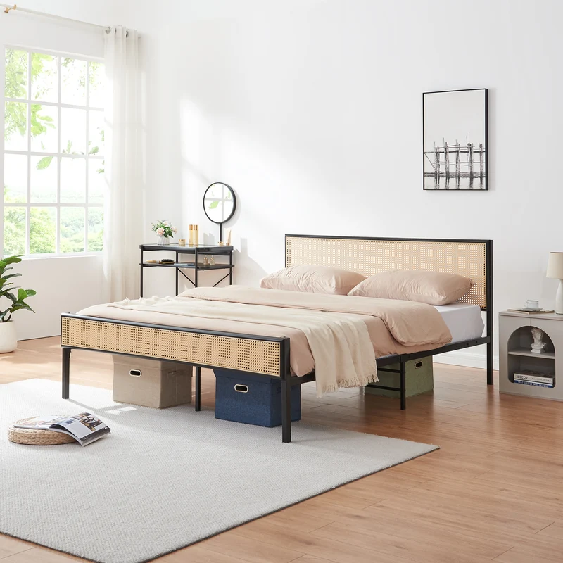 Cama de metal Linköping con cabecero rectangular [en.casa]
