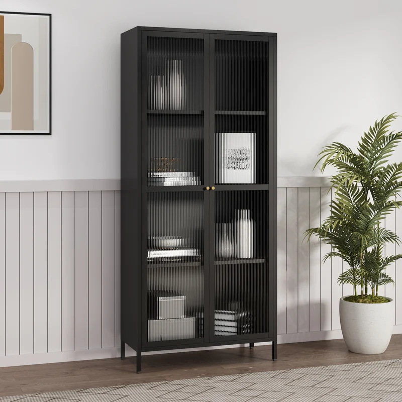 Vitrina Säkylä con puerta de cristal 3 estantes [en.casa]