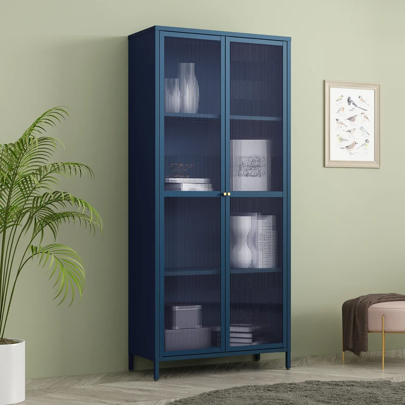 Vitrina Säkylä con puerta de cristal 3 estantes [en.casa]