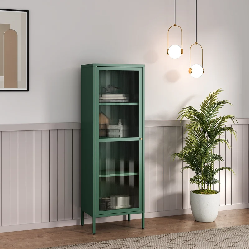 Vitrina Säkylä con puerta de cristal 3 estantes [en.casa]