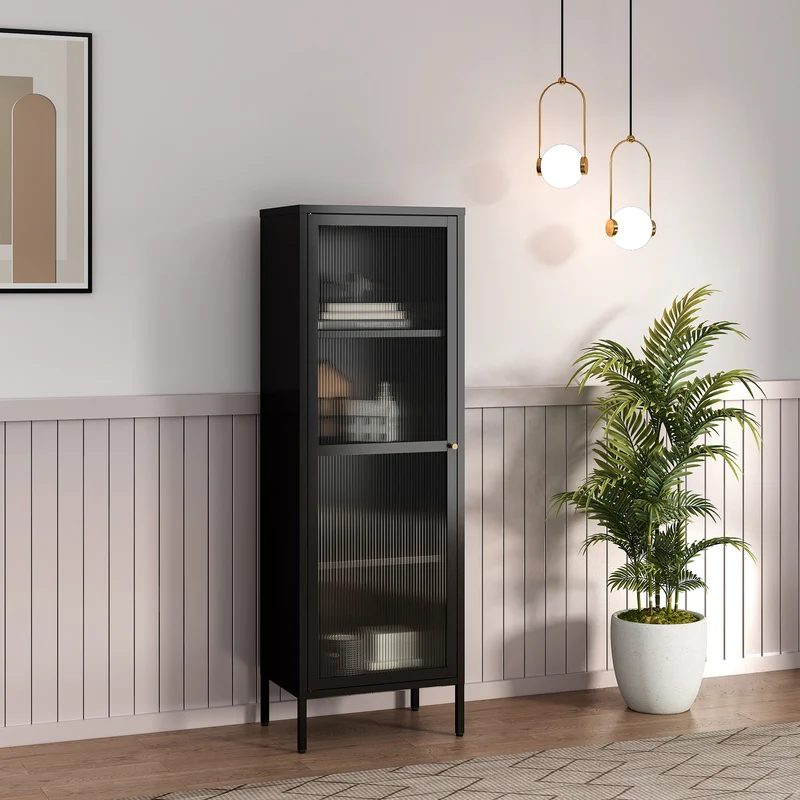 Vitrina Säkylä con puerta de cristal 3 estantes [en.casa]