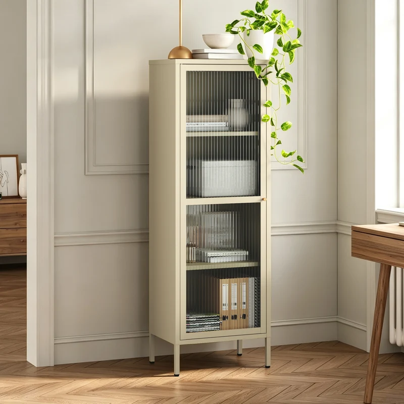 Vitrina Säkylä con puerta de cristal 3 estantes [en.casa]