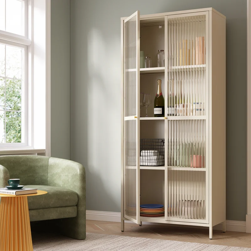 Vitrina Säkylä con puerta de cristal 3 estantes [en.casa]