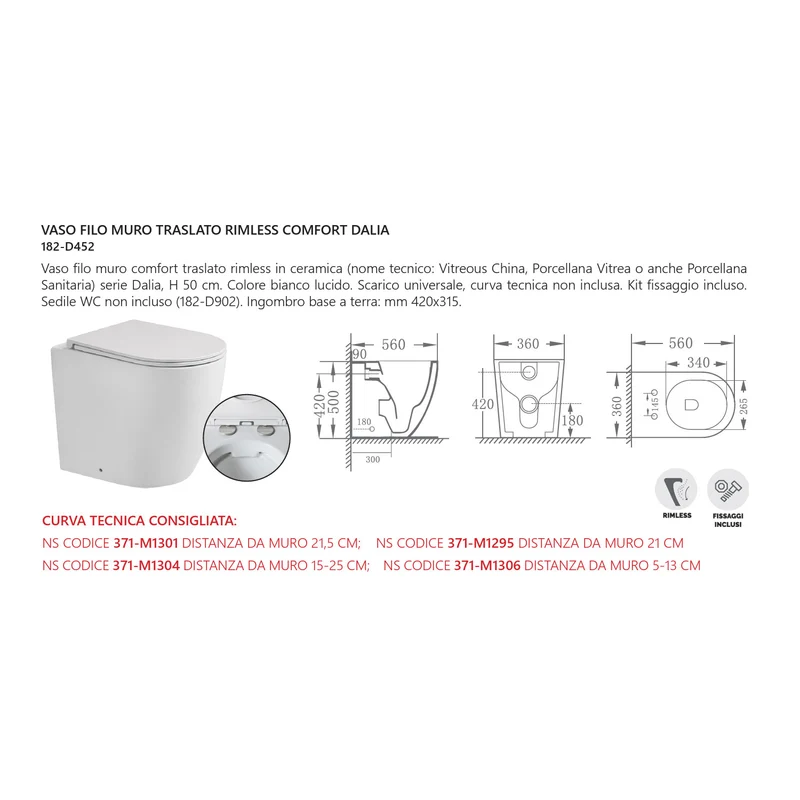 Vaso filo muro traslato rimless comfort dalia - BathCore